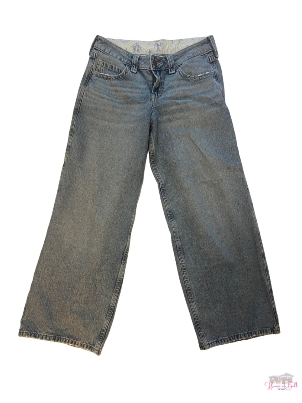 Hollister Low-Rise Super Baggy Jeans Medium Wash Size 2R W26 Coastal Printed Lin